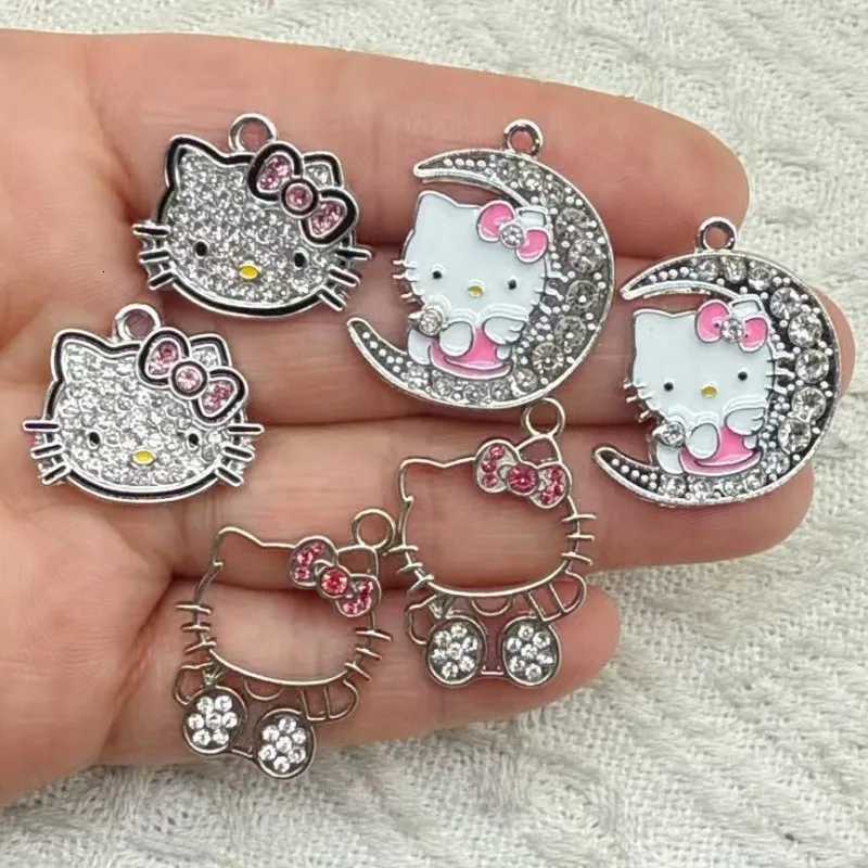 Sanrio 10Pcs Silver Plated Crystal Kitty Cat Charm Pendant for Jewelry Making Bracelet Necklace Accessories DIY Craft Findings w250716