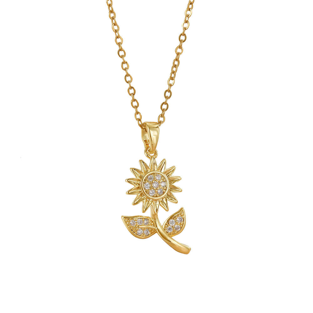 Fashion Versatile Flower Necklace For Women Copper Micro Inlaid Real Gold Plated High-End Internet Celebrity Exquisite Collarbone Neck Chain 823