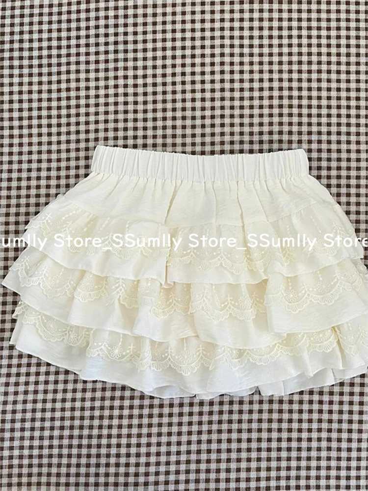 2025 Korean New Sexy Lace Design Skirt Suit Women Fairy Sweet Camisole + Puff Cake Skirt Sets Spring Ins Casual Two-Piece Set R250716