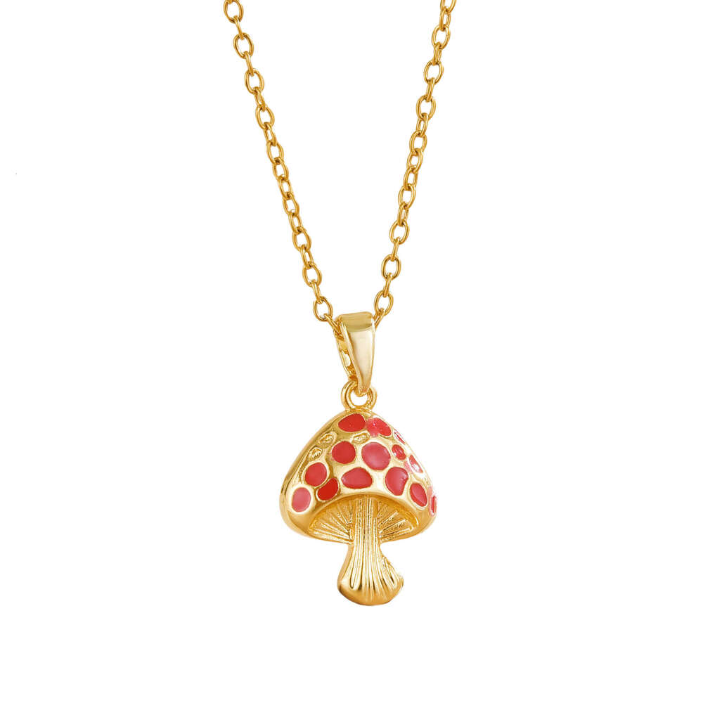 Hot Selling Oil Drop Cute Mushroom Necklace For Women Fashionable Versatile High-End Titanium Steel Non-Fading Collarbone Chain A63