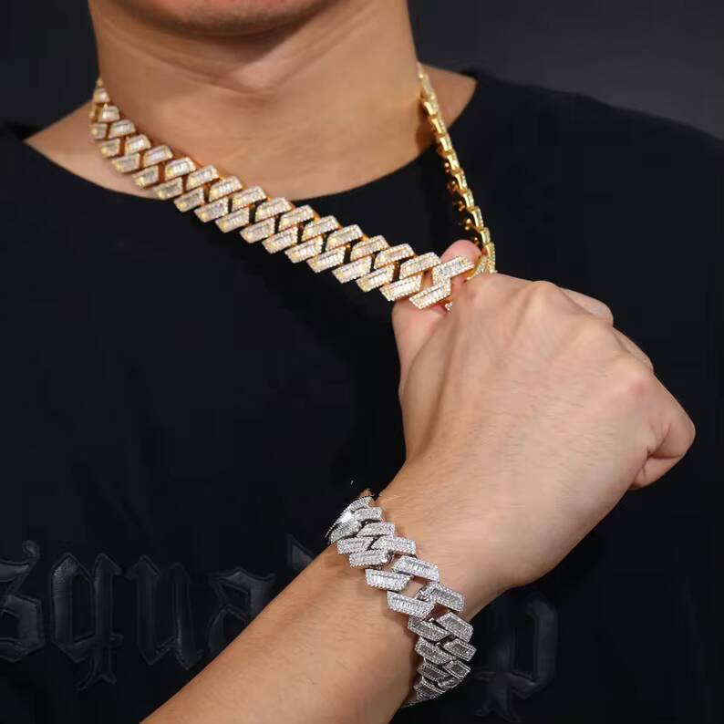 16MM Baguette Cut Moissanite Cuban Link Chain Gra Certification Hip Hop Fine Jewelry S925 Cuban Chain