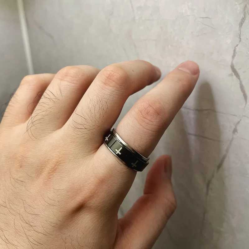 Rotatable Metal Cross Ring For Men Women White In Black Stainless Steel Ring Punk Gothic Accessories Christian Jewelry Gift S250716