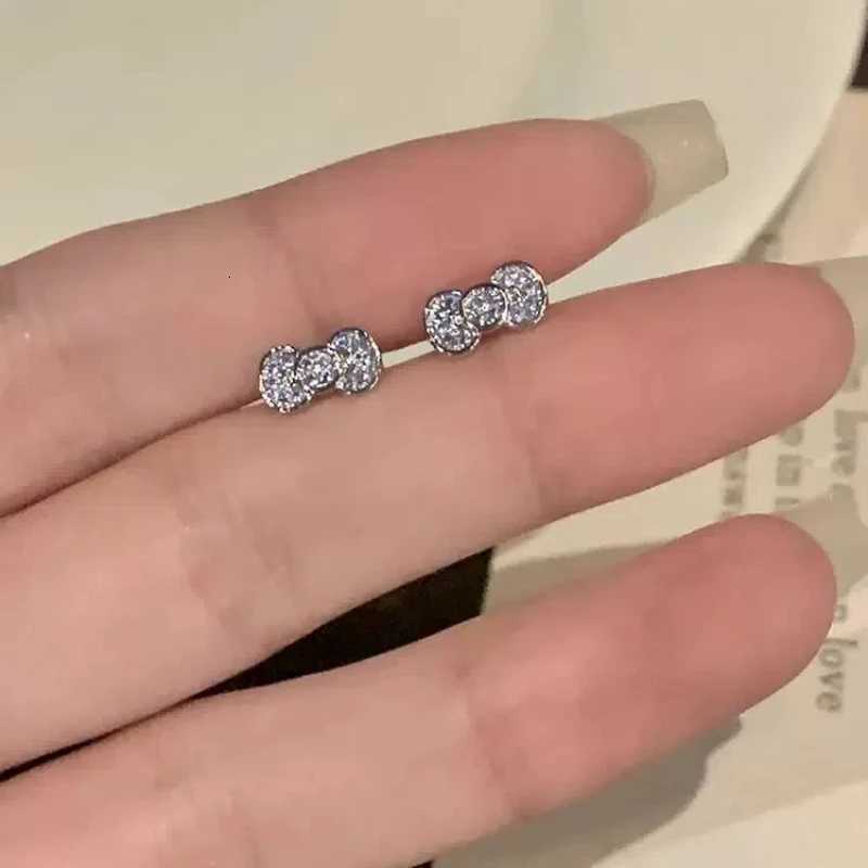 Sanrio 1 Piece Full Rhinestone Cat Ear Bone Stud Flat Titanium Steel Screw Earrings Snail Studs Daily Versatile Women Earringsw250716