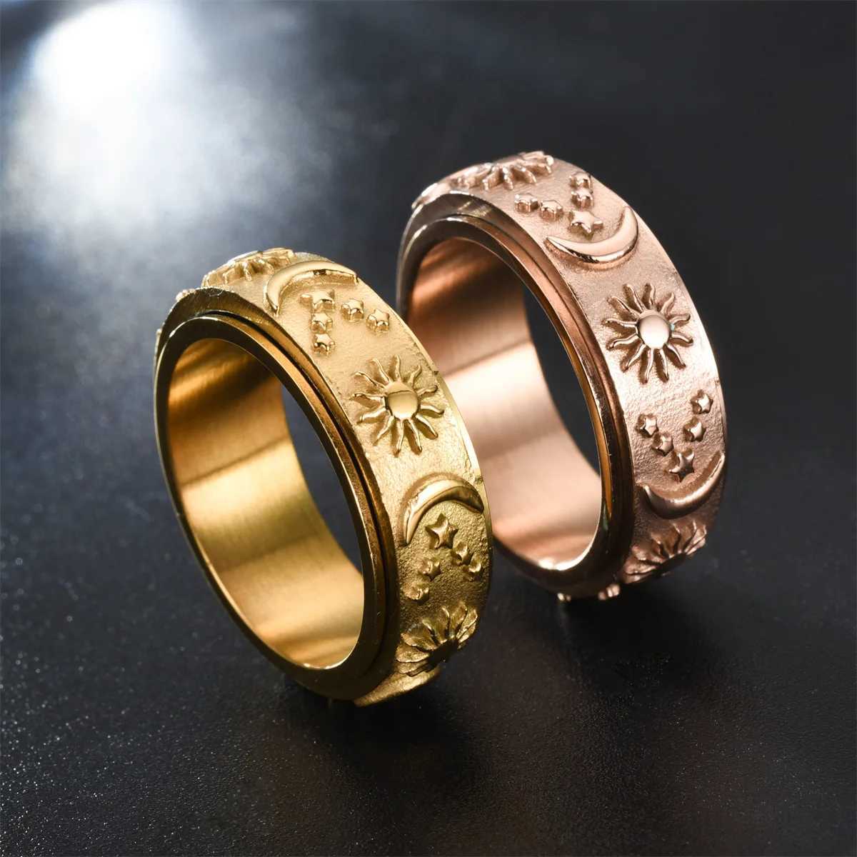 Bohemia Star Moon Anxiety Relaxing Ring For Men Stainless Steel Rotatable Spinner Fidgets Anti Stress Rings Jewelry Bague Homme S250716