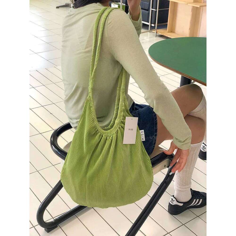 Large Capacity Pleated Tote Shopping Handbag Ruched Design Reusable Work Shoulder Bag Portable Women Summer Beach Purse