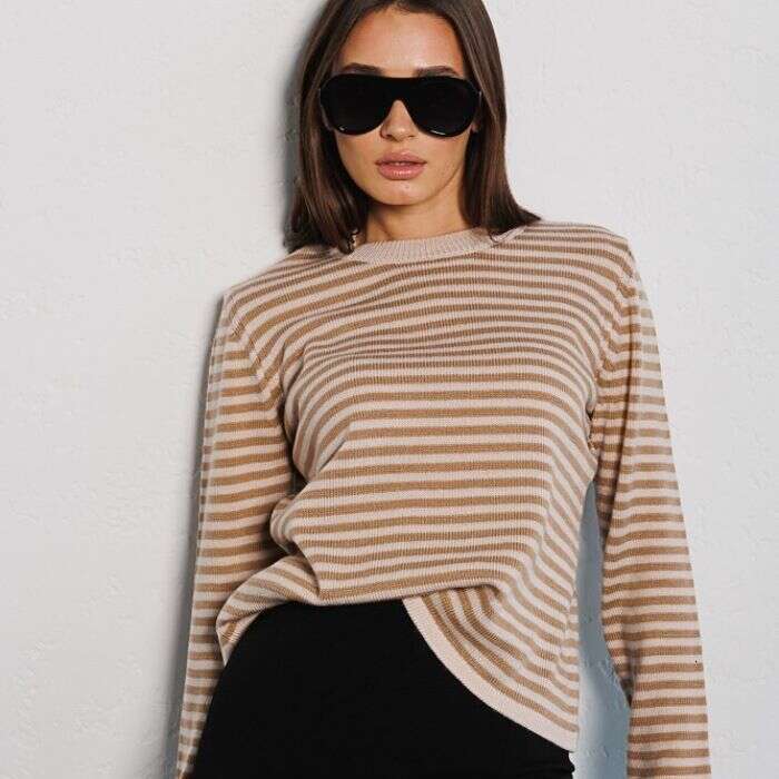 Autumn New Fashion Trend Ribbed Color Block Crew Neck Knitted Striped Sweater B5