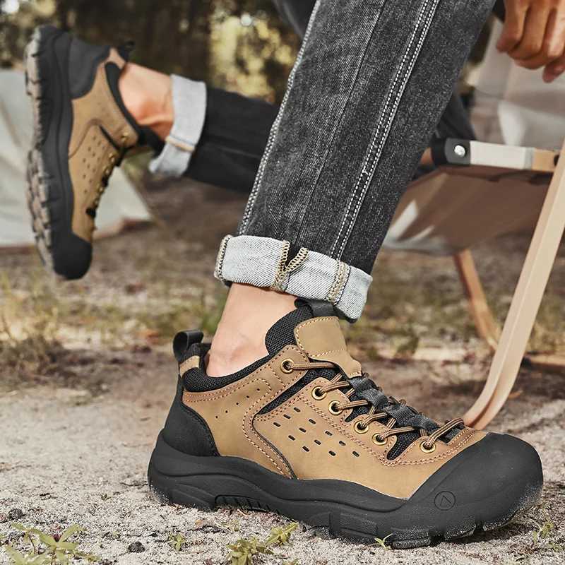 Mens Hiking Shoes Outdoor Anti-Slip Luxury Mens Leisure Climbing Shoes Genuine Leather Thick Bottom Fashion Jogging Mens Shoes W250716