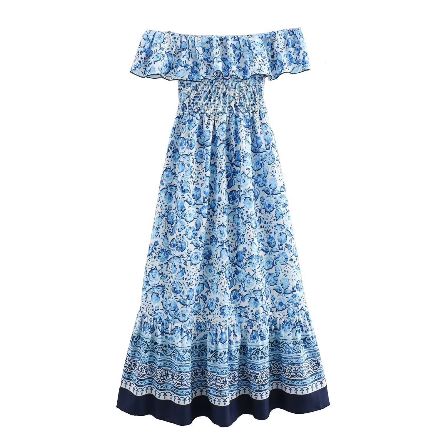 Women Fashion Summer New Off Shoulder Splicing Flower Printed Long Vest Dress Chic Female Elegant Sleeveless Evening dongdumaoyi