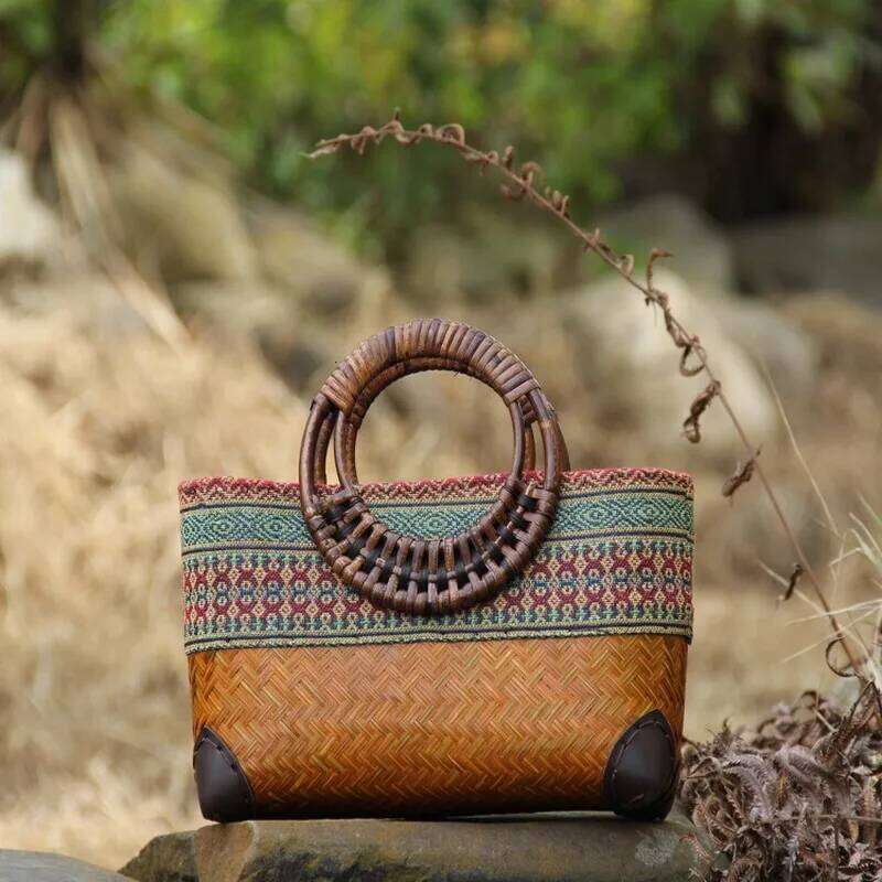Retro Japanese handmade bamboo mini female bag literary youth storage woven rattan handbag