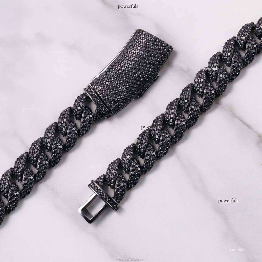 Black Necklace Bracelet 13mm S Sier Iced Out VVS Moissanite Dia Link Chain with GRA Certificate
