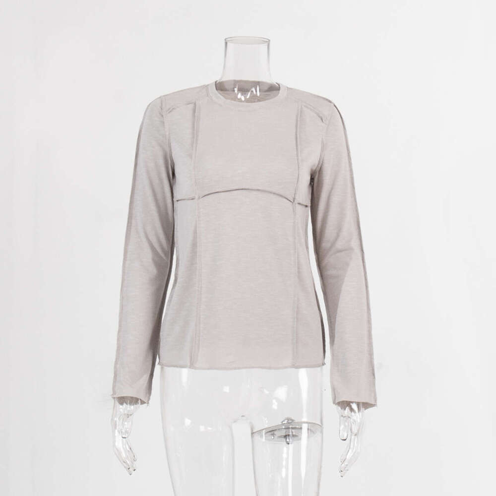 Round Neck For Women Spring New Fashionable Elegant Casual Stitched Long Sleeve Base T-Shirt B5