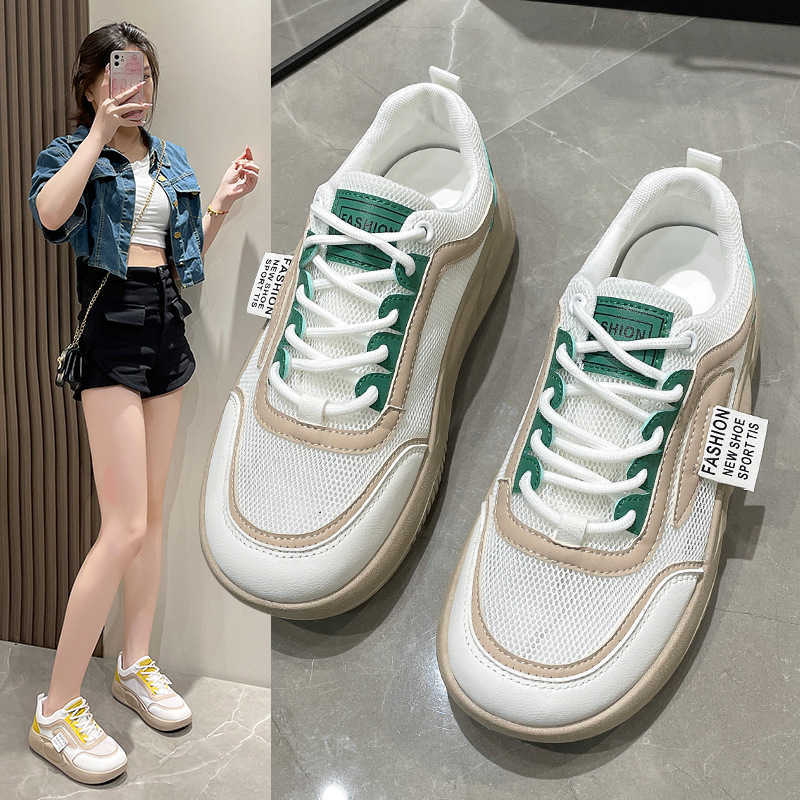 Spring New Style White Shoes for Women Ins Trend Student Street Style Internet Celebrity Mesh Shoes Thick Sole Casual Shoes