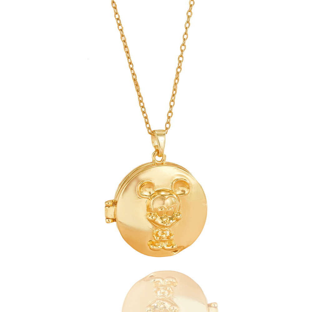 Round Box Copper Gold Plated Photo Album Cute Doll Pendant Open And Close Titanium Steel Necklace Collarbone Chain B9a