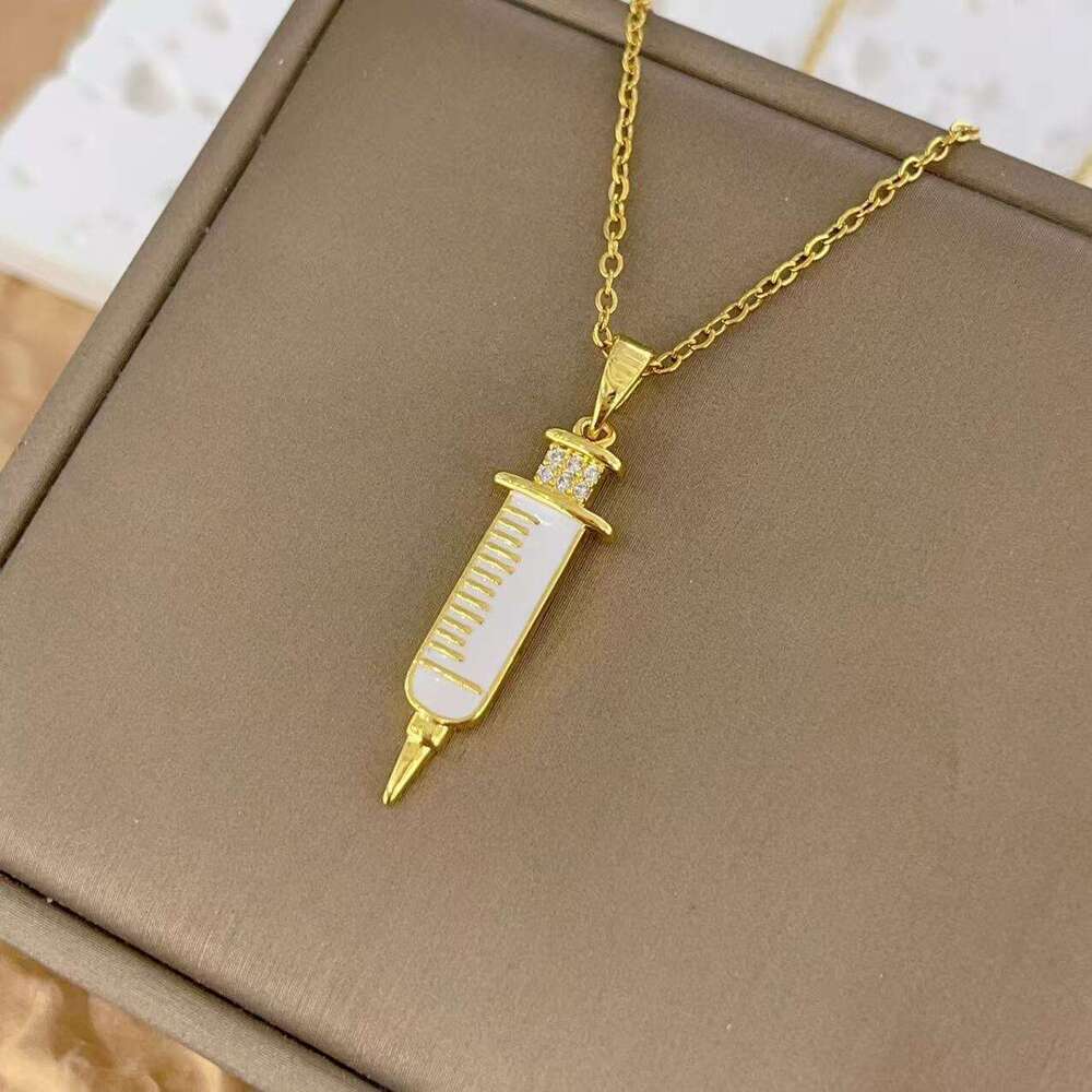Cute Medical Creative Jewelry Copper Gold-Plated Nurse Needle Necklace Clavicle Chain Pendant 57C