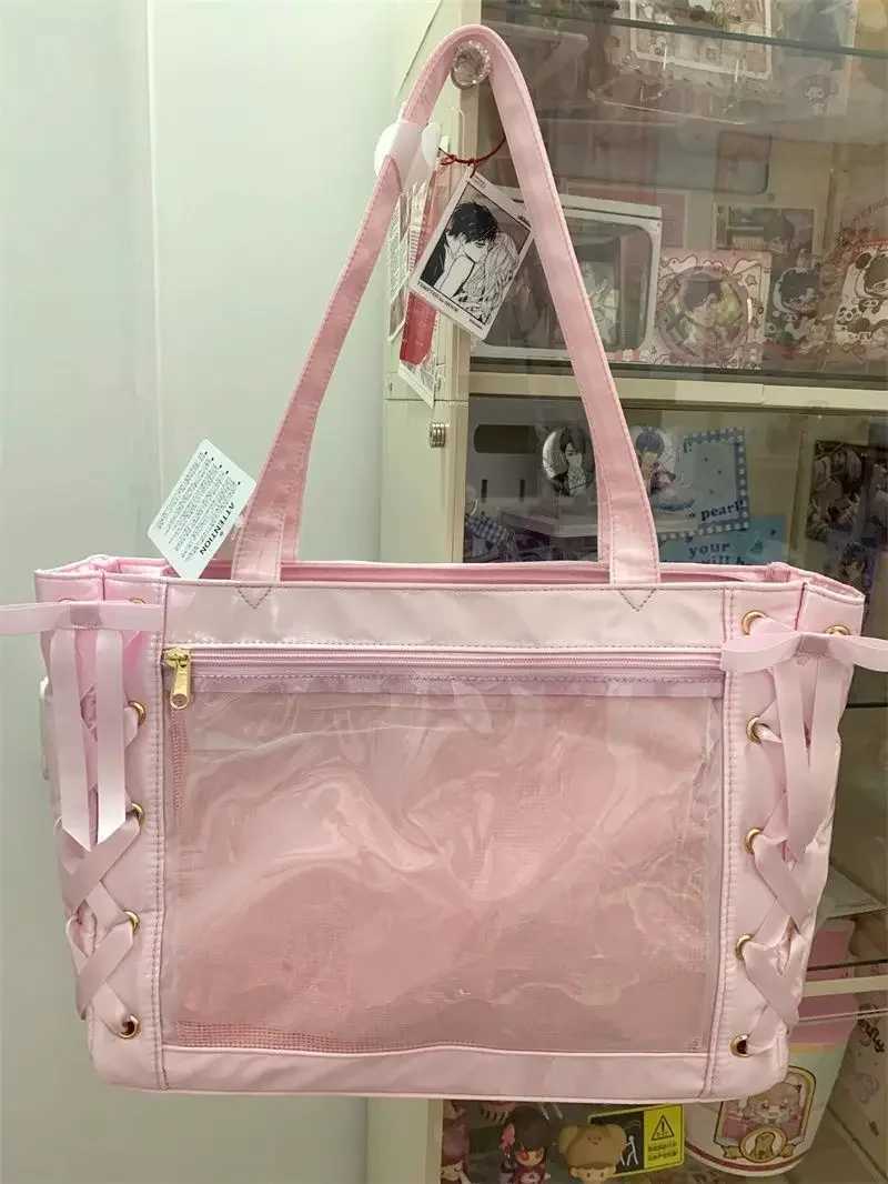 New Y2K Sweet Lolita Pink Ita Bag Women Japanese Transparent Large Capacity Tote Bag Ladies Harajuku Handbag