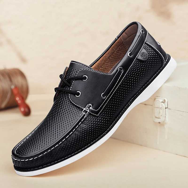 100% Hand-Stitched Comfortable Breathable Lace-Up Loafers Fashionable Boat Shoes for Men W250716