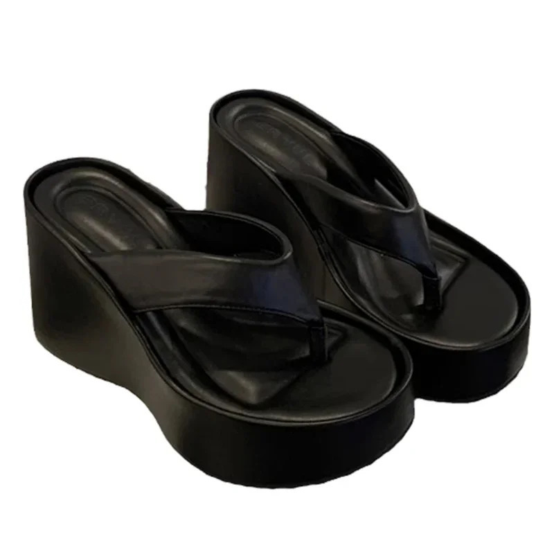 Summer Chunky Woman Slippers Fashion Platform Wedges High Heel Silvery Ladies Shoes Zapatillas De Mujer 250712