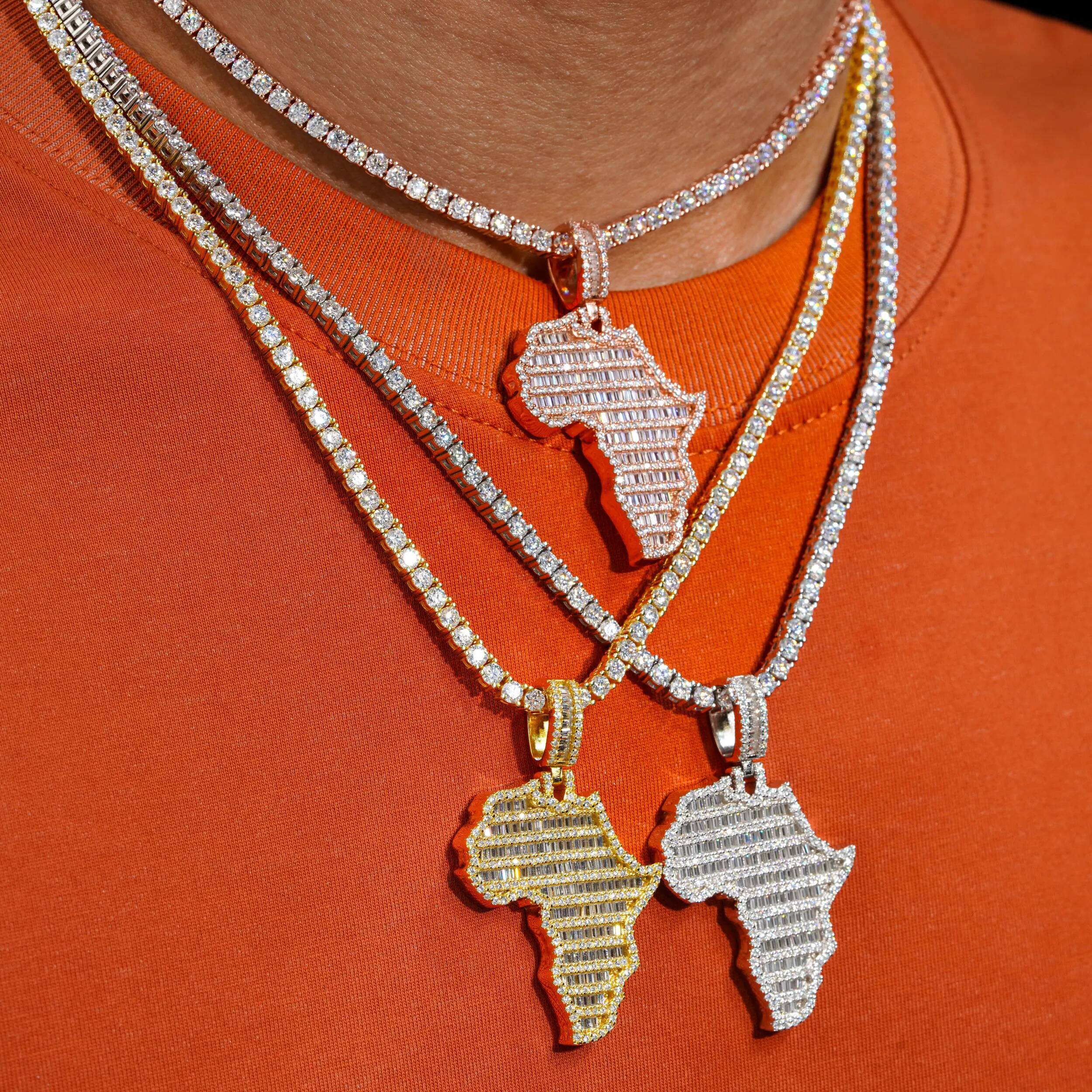 Hip-hop Iced Moissanite Africa Map Pendant Women Men S925 Silver D Color VVS Moissanite Diamond Pendant Tennis Chain Pass Tester