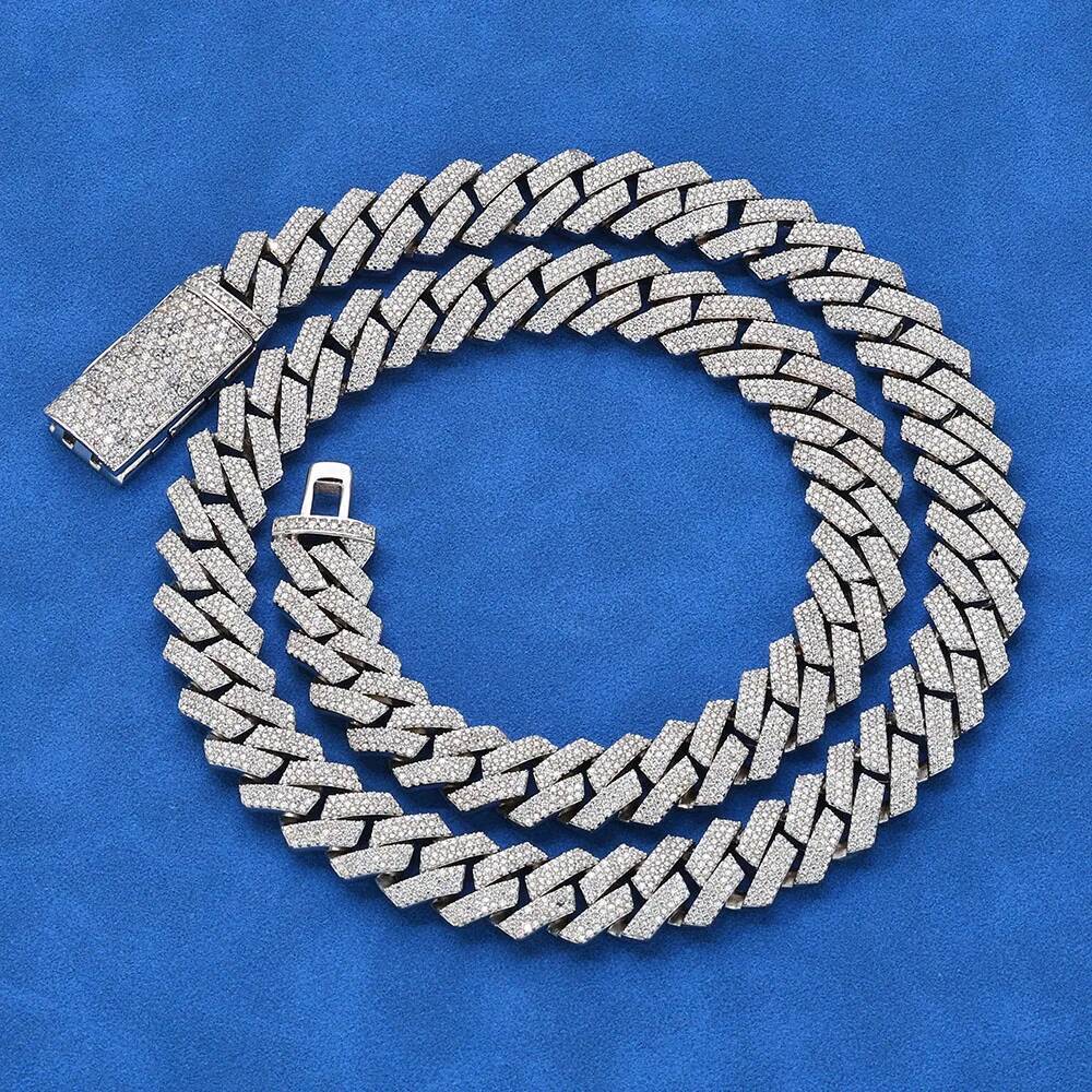 12mm Three Rows Pass Diamond Tester 925 Silver Rose Gold Plated Iced Out Hip Hop Flawless Moissanite Diamond Cuban Link Chain