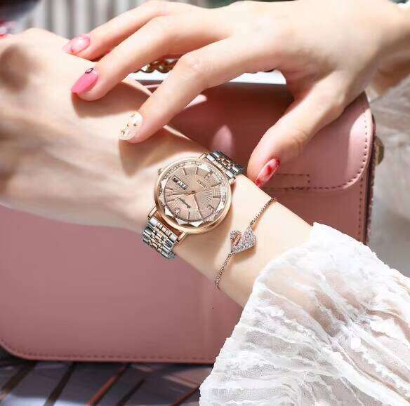 DHgargets Women's Waterproof Watch - 50M Luminous Stainless Steel Quartz Wristwatch with Day & Date (Model 3013)