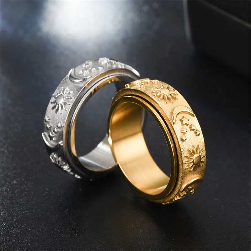 Spinning Anxiety Relaxing Ring With Star And Moon For Women Stainless Steel Rotate Freely Fidget Spinner Rings Bohemia Jewelry S250716