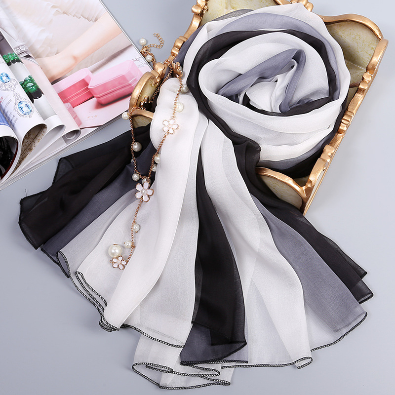 K1372 Silk long scarf, enlarged gradient chiffon sun-proof shawl