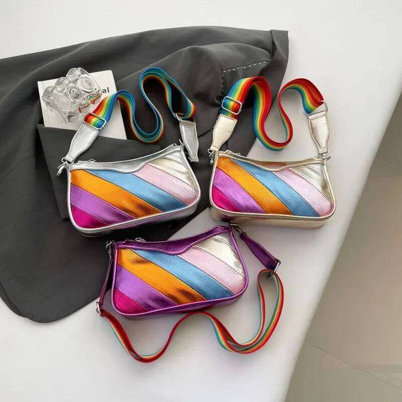 Women Design Crossbody Shoulder Bags PU Leather Female Vintage Solid Color Messenger Bag Small Striped Handbag R31