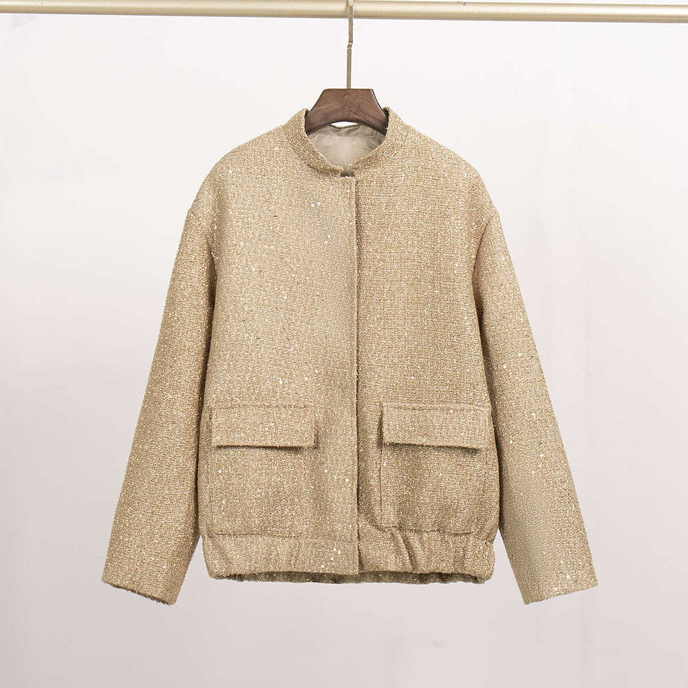 New INS Fashion Sequin Stand Collar Loose Jacket Coat B5
