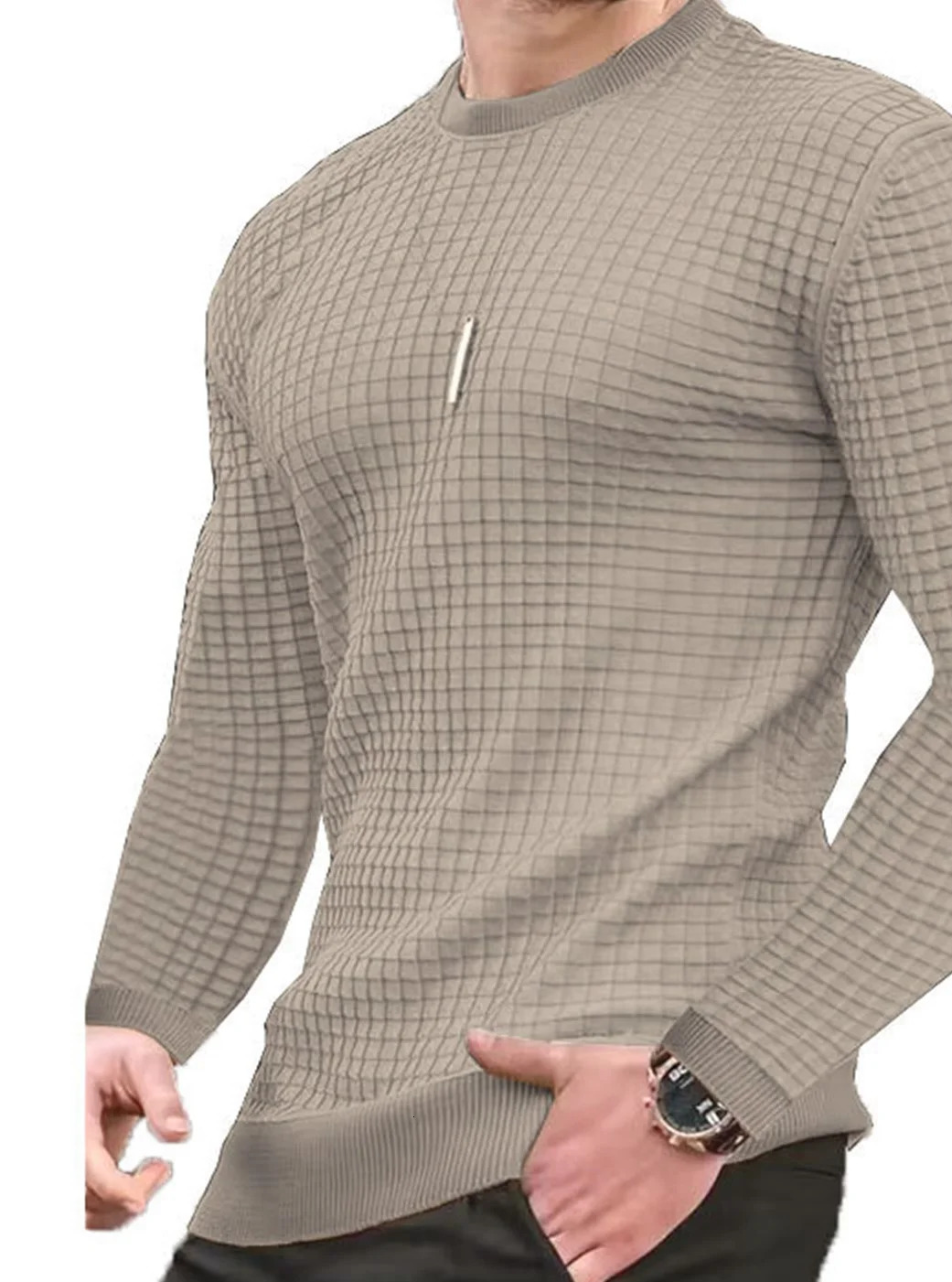 Mens coat fashion small check Waffle youth round neck jacquard check hoodie 250716