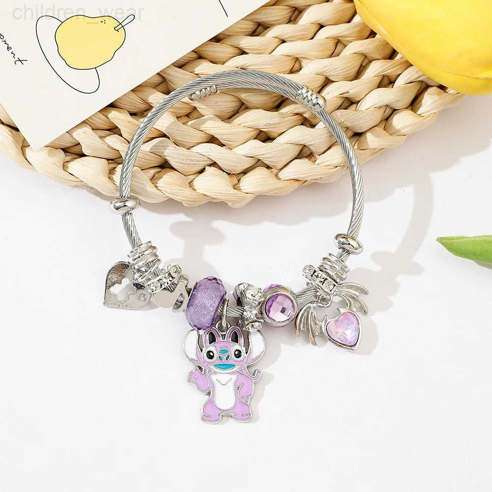 Disney-Lilo Stitch Pendant Charm Bracelet Purple Beaded Bracelet Jewelry Accessory Gifts for Fans Fashionable and Cute W20250716