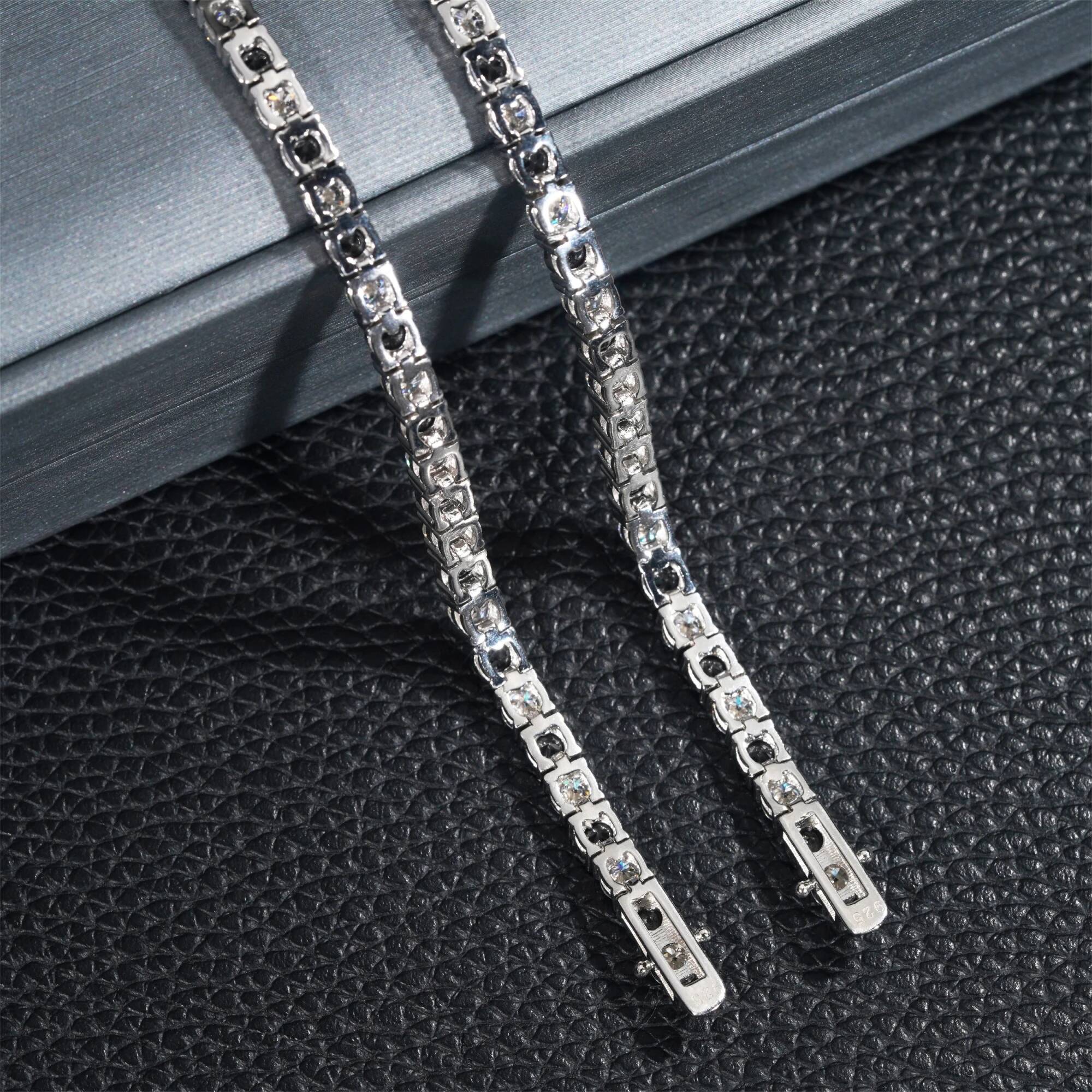 4mm S925 Silver Black and White Moissanite Bracelet with GRA Certificate Hip Hop Single Row Tennis Chain Accessories Jewelry