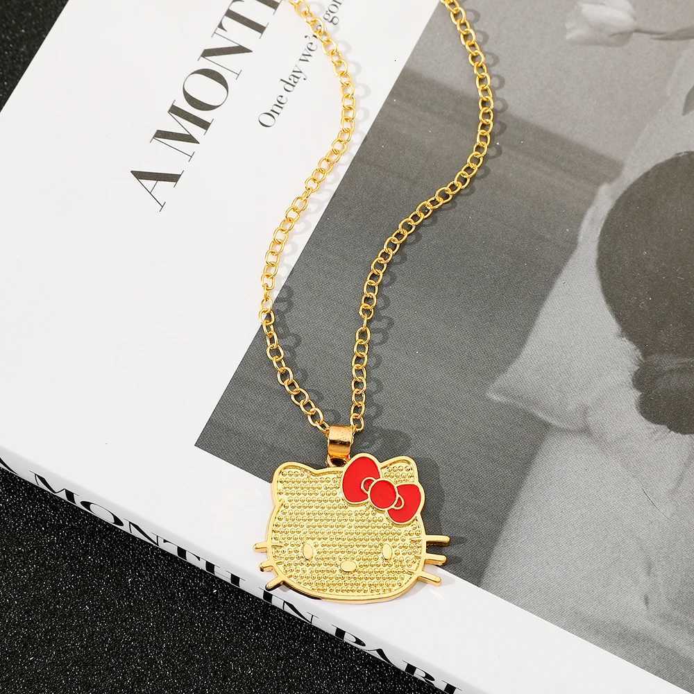 Sanrio Animation Peripherals Characters Hello Kitty Peripheral Golden Pendant Necklace Kawaii Jewelry Accessories Birthday Gift w250716