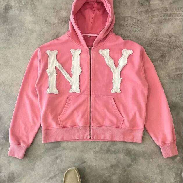 Spring Autumn Hot Sale Of The Season Fashion Letter Embroidery Patchwork Hooded Zipper Loose Unisex Sweatshirt Jacket Women's St
