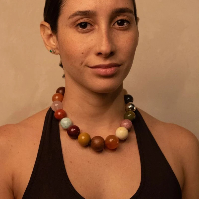 Punk Colorful Natural Stone Collar Chain Necklace Tiger Eye Malachite Round Beads Handmade Jewelry 250712