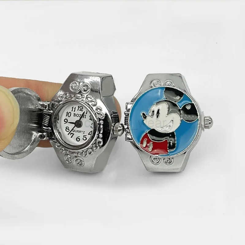 Disney Mickey Mouse Finger Watch Cartoon Mini Elastic Strap Watches Couple Rings Jewelry Clock Men Women Cute Anime Watch Ring W20250716