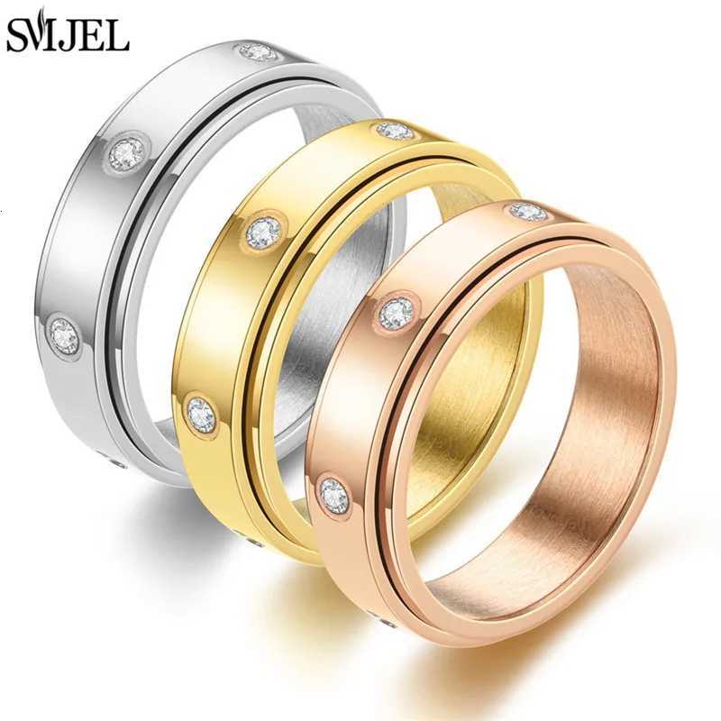 Punk Anti Stress Fidget Spinner Ring Black for Men Women Stainless Steel Anxiety Knuckle Rings 6/8mm Relaxing Finger Jewelry S250716