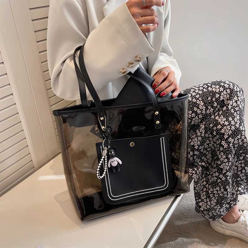 Clear Jelly Shoulder Bag For Women Commuting Zipper Large Capacity Tote Bag High-end Texture Underarm Purses Handbag
