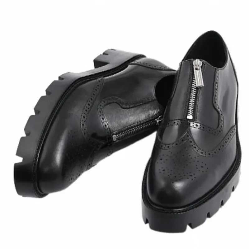Handmade Genuine Leather Shoes for Men Oxfords Zipper Brogue Carved Office Shoes Wedding Dress Shoe Gentlemen Plus Size 38-45 W250716