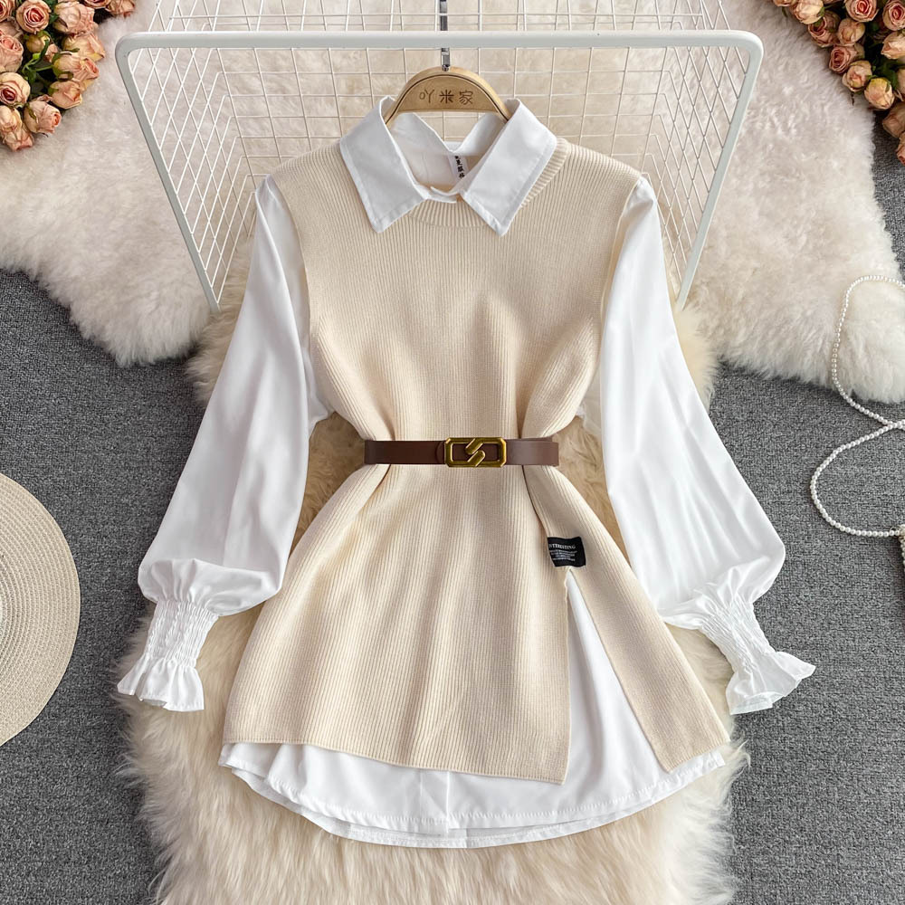 Women's Blouses Syiwidii Sets Women Knitted Sweater Vests Autumn 2025 Fashion Turn-down Collar Single Breasted Female Two-piece
