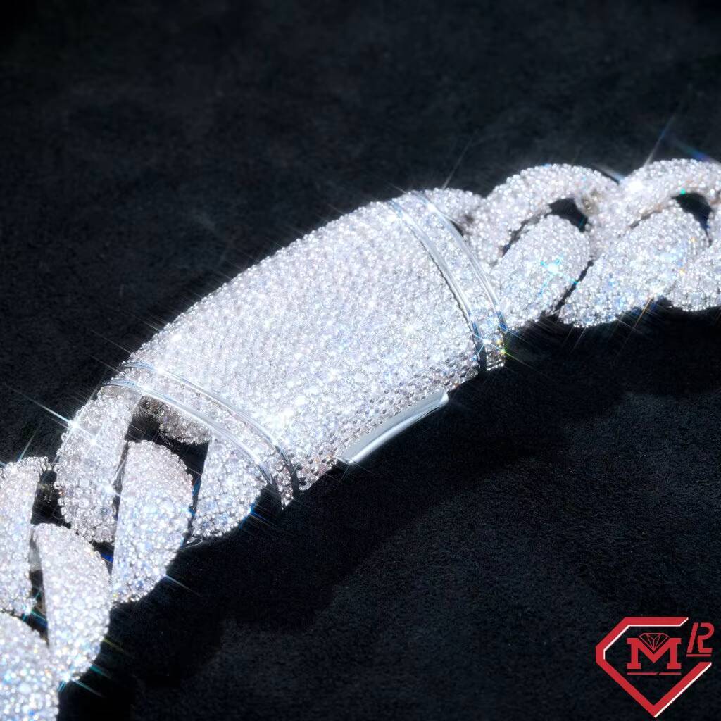 Hiphop 18mm Moissanite Cuban Chain Iced Out Men Miami Rhodium Plated 925 Silver VVS Cuban Link Chain