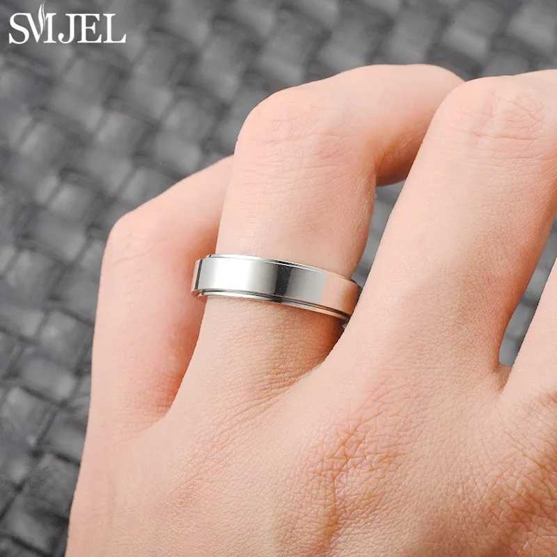Punk Anti Stress Fidget Spinner Ring Black for Men Women Stainless Steel Anxiety Knuckle Rings 6/8mm Relaxing Finger Jewelry S250716