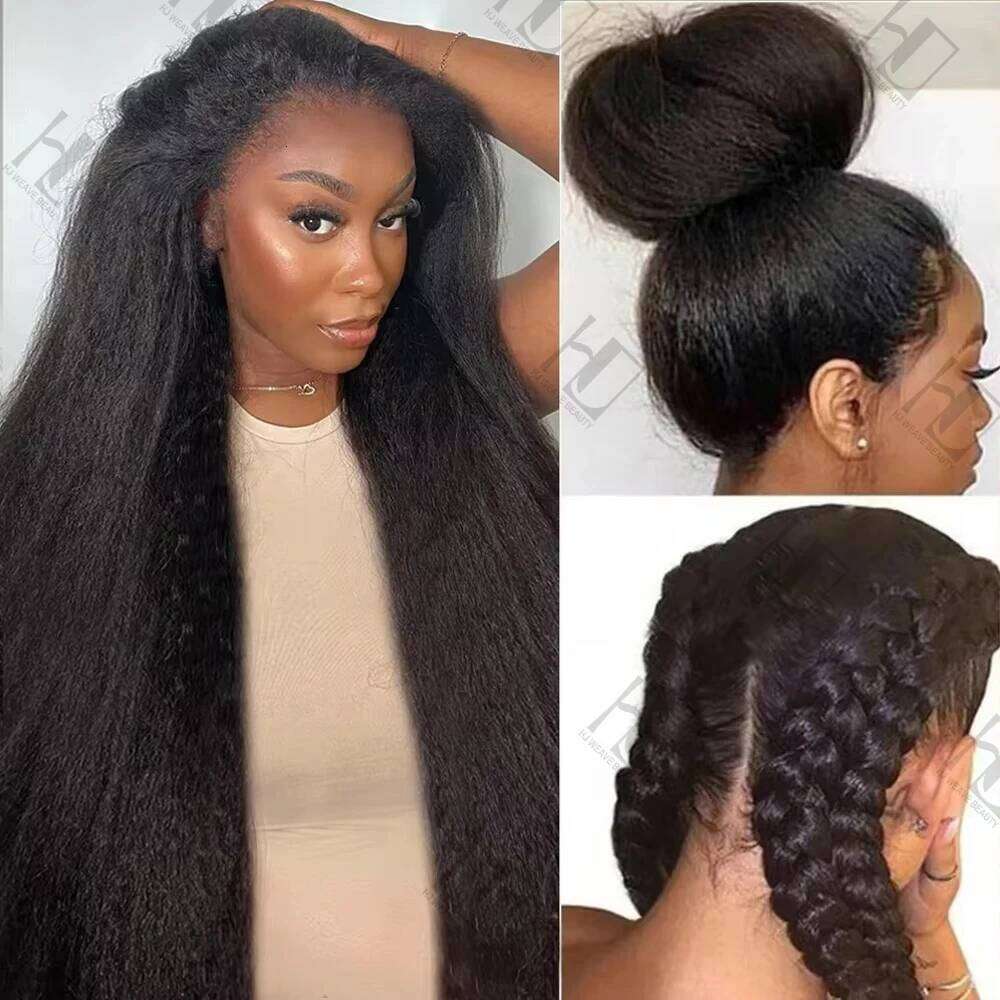 Full 360 Hd Kinky Yaki HD Transparent Lace Front 40Inch Straight Human Hair Wig For Women