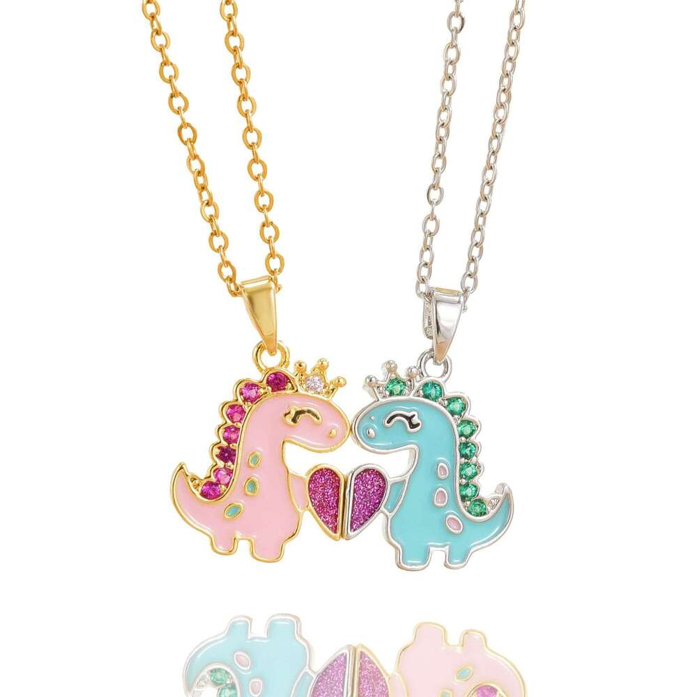 Japanese And Korean Sweet Cute Little Dinosaur Magnetic Couple Two-Piece Set Creative Versatile College Style Necklace Collarbone Chain 962