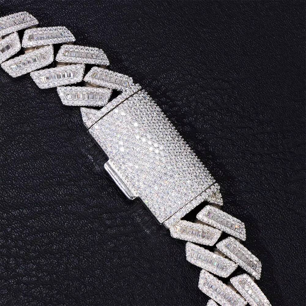 Pass Tester Moissanite Chain Hiphop Necklace 925 Silver Iced Out 18mm VVS Baguette Moissanite Cuban Chain
