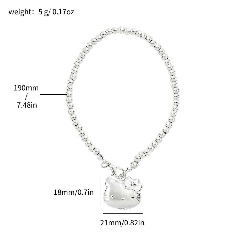 Sanrio 925 Silver Color Pendant Bracelet with Kawaii Kitty Cat for Women and Girls Student Gift Can Open Bracelet w250716