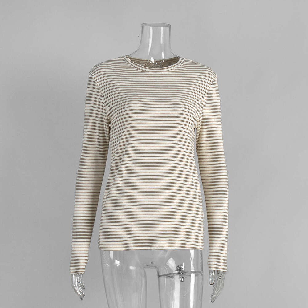 Striped T-Shirt Autumn Winter Commuter Slim Fit Round Neck Cotton Base Shirt Long Sleeve Tee For Women B5