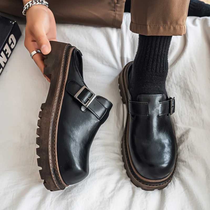 Thick Bottom Mules Men Half Shoes For Man Platform Leather Mens Semi-Drag Casual Shoes Backless Loafers Slippers Male Slides W250716