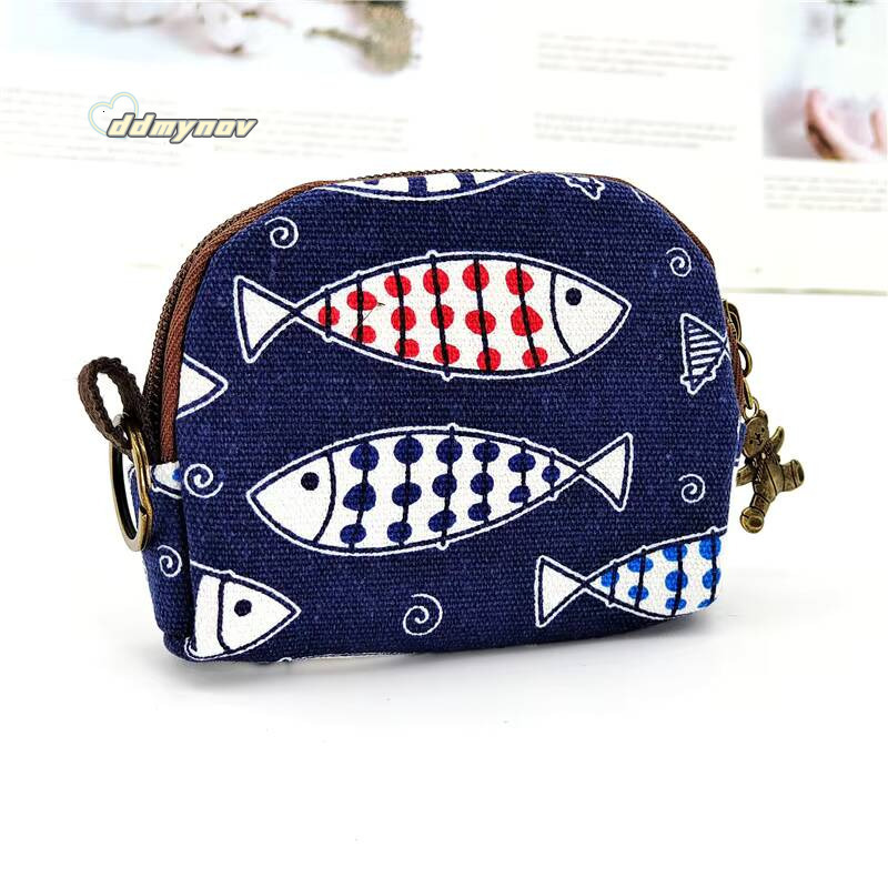 Womens Canvas Cartoon Prints Keychain Wallet Small Card Organizer Key Pouch Ladies Money Bag Coin Purse for Children Girls Boys ddmynov