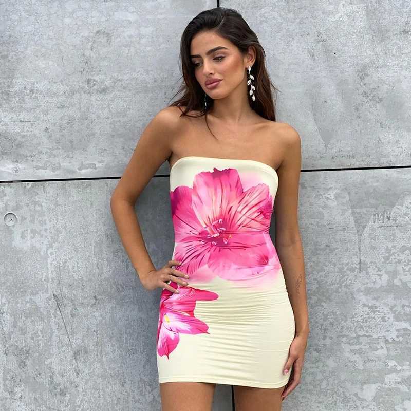 CUTE NOVA Womens Floral Printed Strapless Backless Skinny Package Hip Mini Short Dress Casual Holiday Elegant Beachwear Dresses R250716