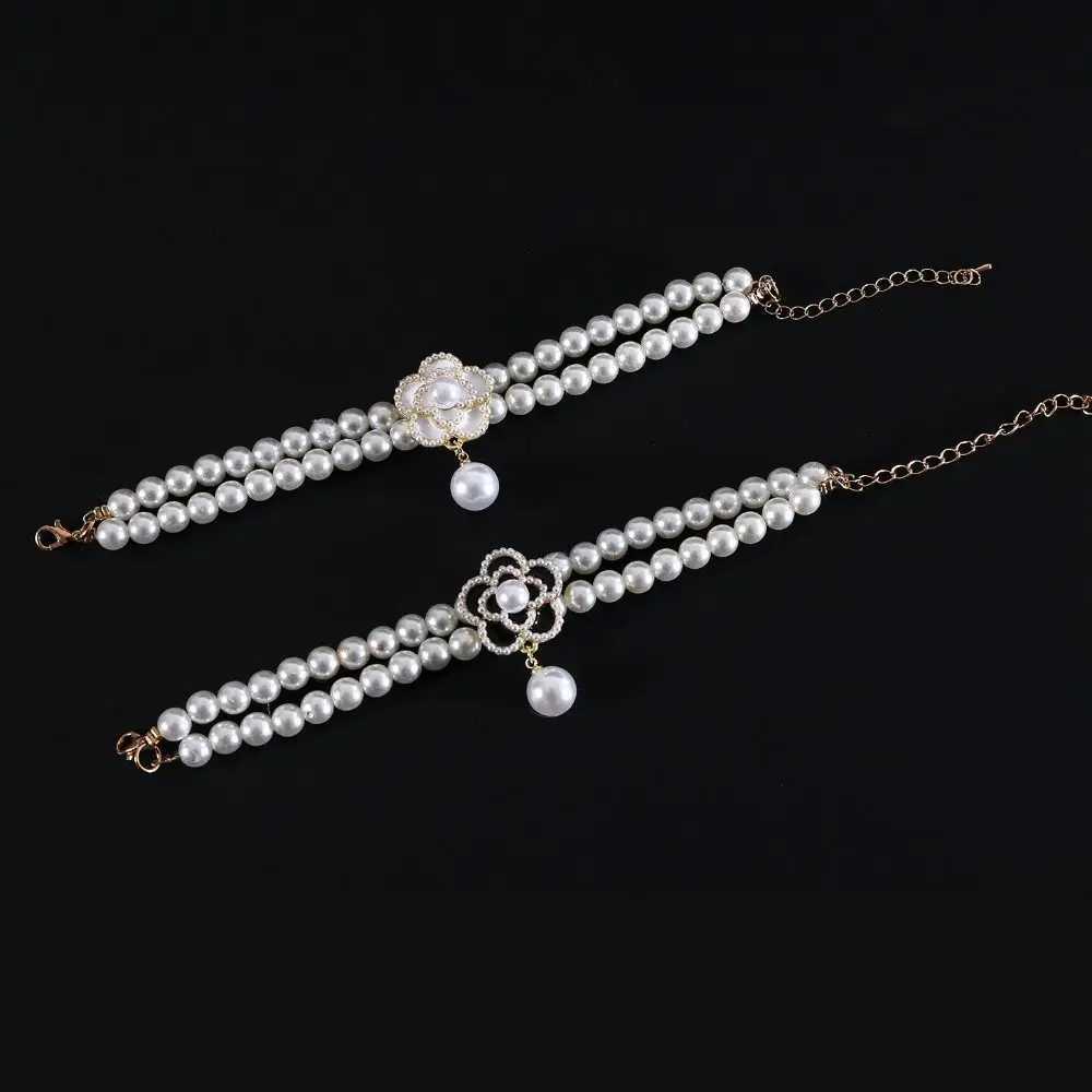 Pet Accessories Double Layer Pearl Pet Necklace Sweet Flower Pendant Cat Neck Chain Adjustable Pet Pearl Collar For Cats Puppy LL250716